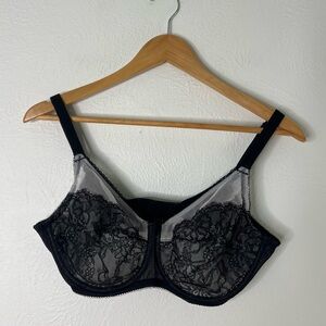 Wacoal Retro Chic Full Figure Underwire Bra Black Lace Mesh Size 36DD